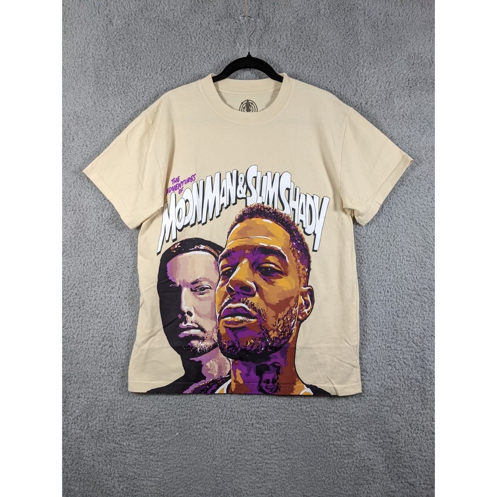 Kid Cudi Moon Man & Slim Shady Graphic T Shirt Mens S Beige Music Rap Hip Hop